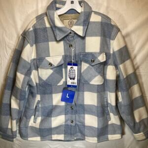 Sage Women's Plaid Lined Fleece Shirt Jacket, Blue, Size L